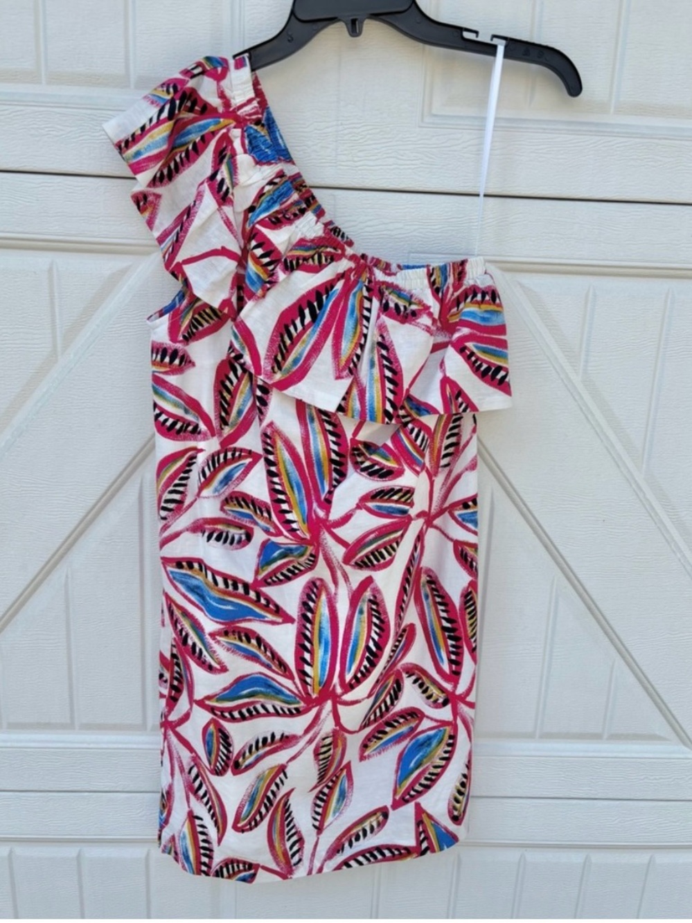 J.Crew NWT One Shoulder Ruffle Dress XS Linen Cotton Tropical Print